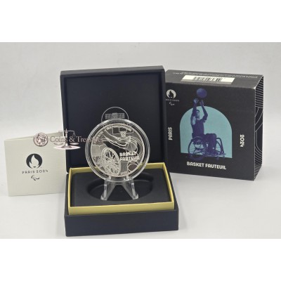 France 2024 Silver Proof coin Paris Olympic sports basketball
