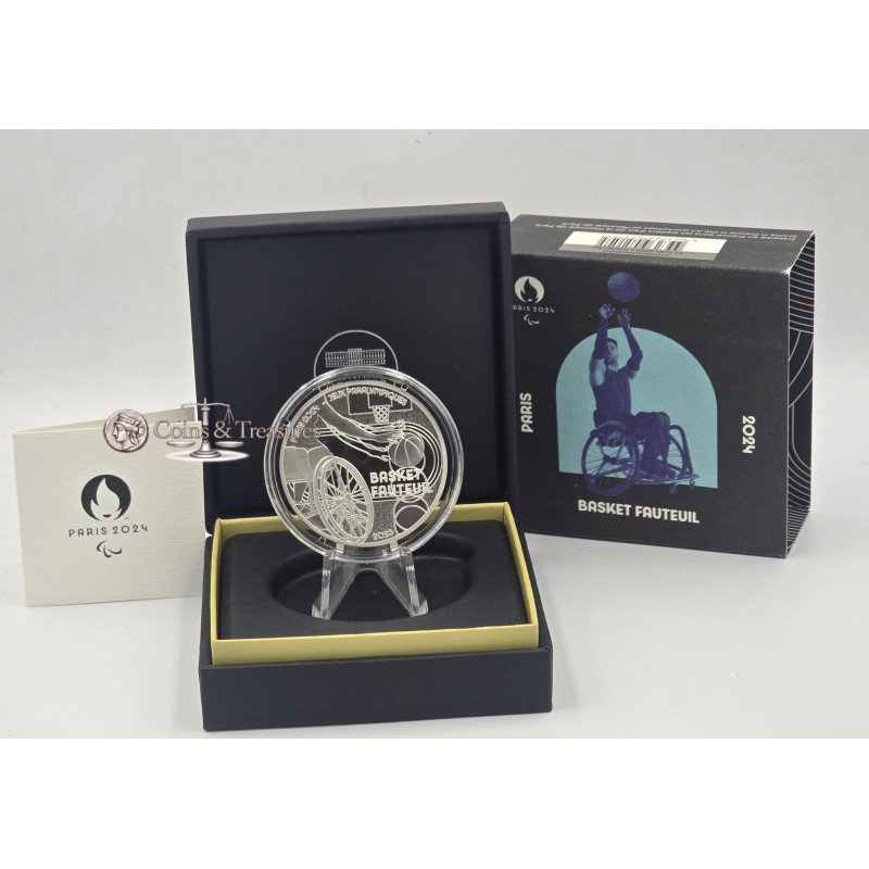 France 2024 Silver Proof coin Paris Olympic sports basketball WORLD COINS