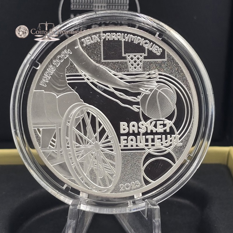 France 2024 Silver Proof coin Paris Olympic sports basketball WORLD COINS