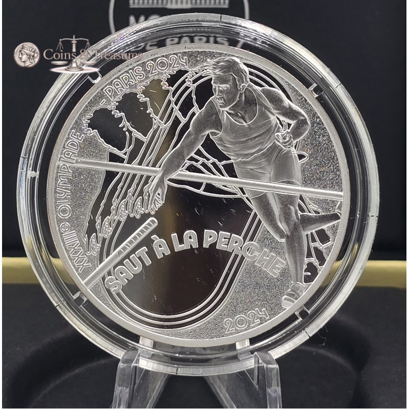 France 2024 Silver Proof coin Paris Olympic sports Pole vault WORLD COINS