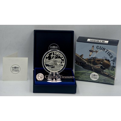 France 2023 Silver Proof coin Piefort  999 Aviation Curtiss P-40