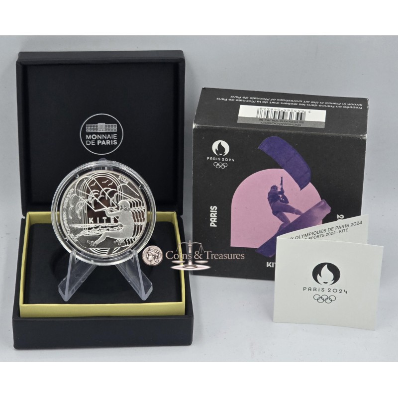 France 2024 Silver Proof coin Paris Olympic sports Kite WORLD COINS