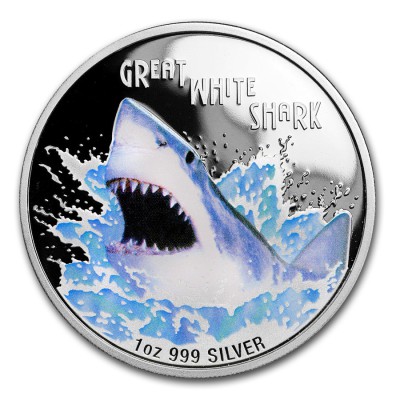 GREAT WHITE SHARK Deadly Dangerous Silver Coin Tuvalu 2007