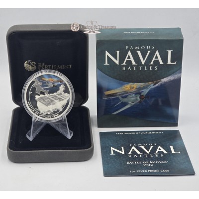 MIDWAY Famous Naval Battles 1942 Silver Coin Cook Islands 2010