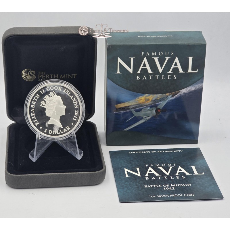 MIDWAY Famous Naval Battles 1942 Silver Coin Cook Islands 2010 GOLD AND SILVER BULLION