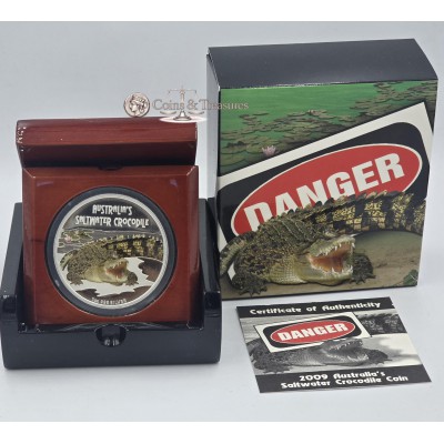 SALTWATER CROCODILE Deadly Dangerous Silver Coin Tuvalu 2009