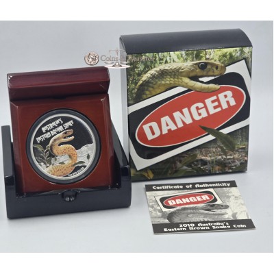 SNAKE Eastern Brown Deadly Dangerous Silver Coin Tuvalu 2010