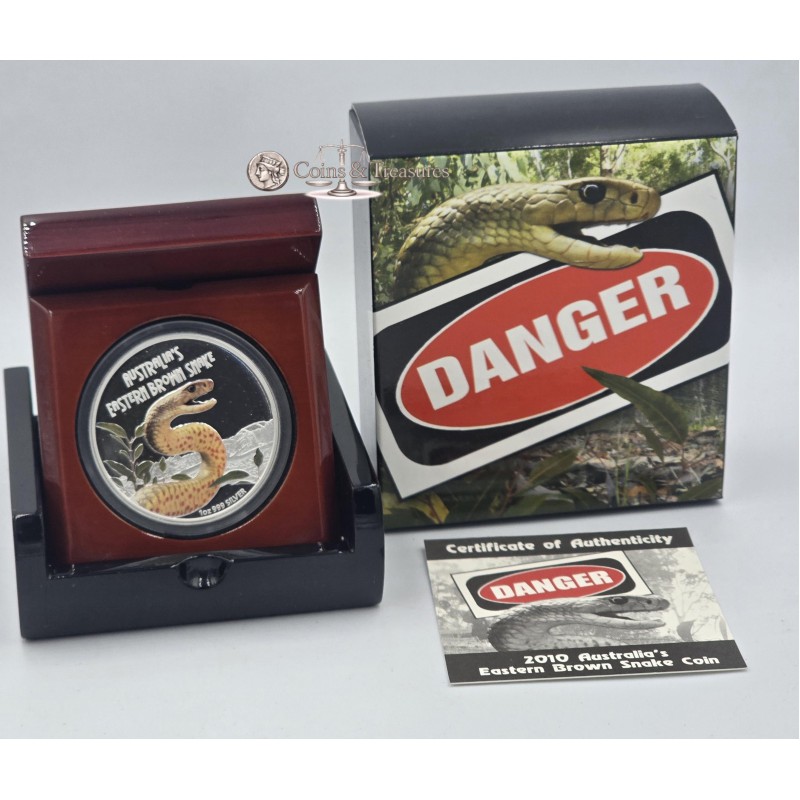 SNAKE Eastern Brown Deadly Dangerous Silver Coin Tuvalu 2010 GOLD AND SILVER BULLION