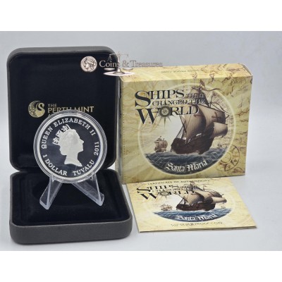 SANTA MARIA Ships that Changed the World Silver Coin Tuvalu 2011