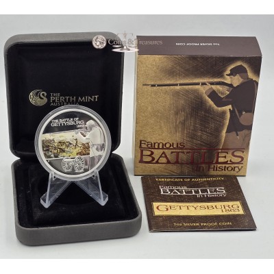 GETTYSBURG Famous Battles 1863 Silver Coin Tuvalu 2009