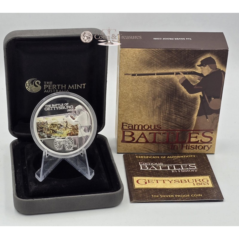 GETTYSBURG Famous Battles 1863 Silver Coin Tuvalu 2009 GOLD AND SILVER BULLION