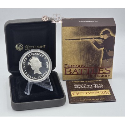 GETTYSBURG Famous Battles 1863 Silver Coin Tuvalu 2009