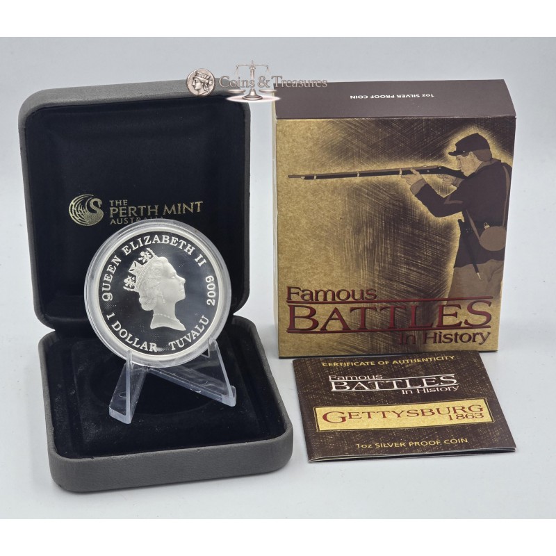 GETTYSBURG Famous Battles 1863 Silver Coin Tuvalu 2009 GOLD AND SILVER BULLION