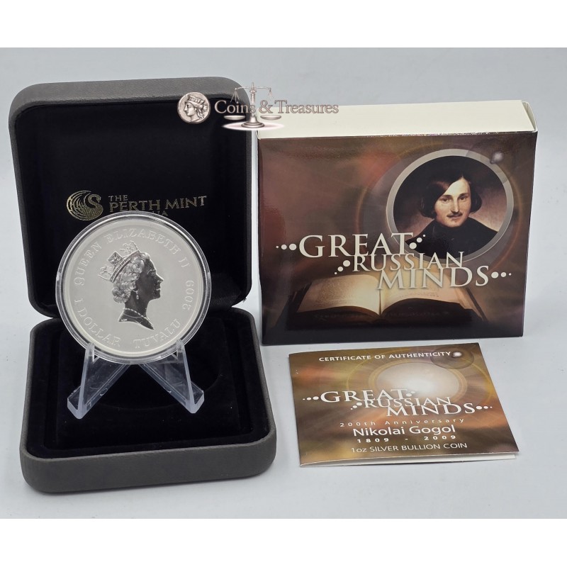 GOGOL Nikolai Great Russian minds Silver Coin Tuvalu 2010 GOLD AND SILVER BULLION