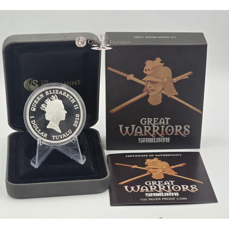 SAMURAI Japanese Great Warrior Silver Coin Tuvalu 2010 GOLD AND SILVER BULLION