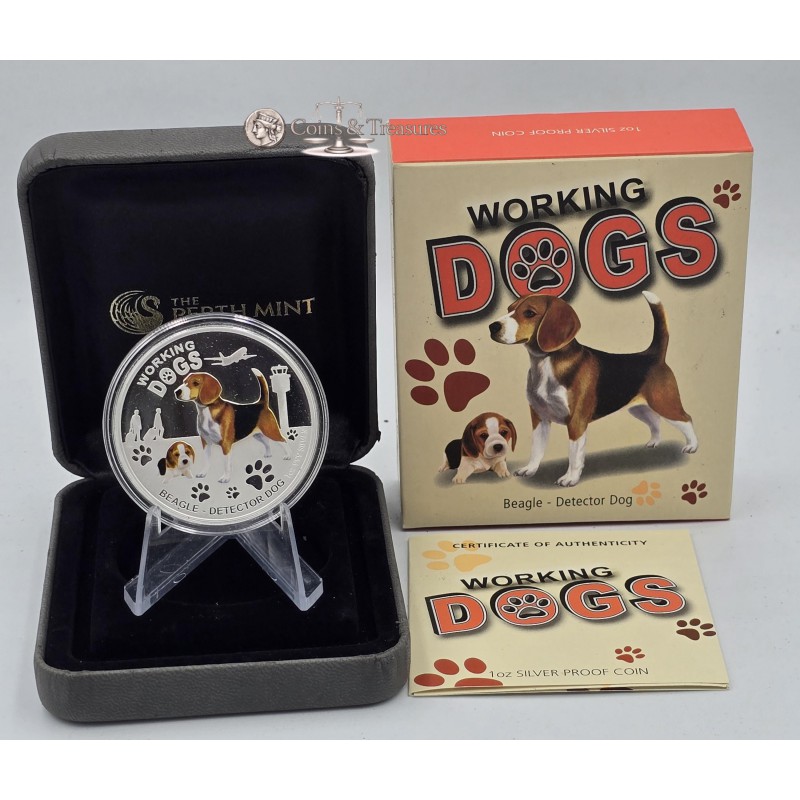 Working Dogs BEAGLE detector dog Silver Coin Tuvalu 2011 GOLD AND SILVER BULLION