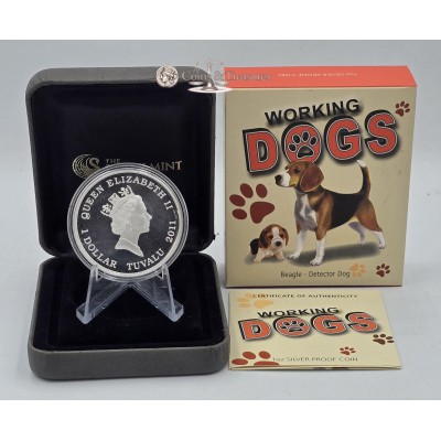 Working Dogs BEAGLE detector dog Silver Coin Tuvalu 2011
