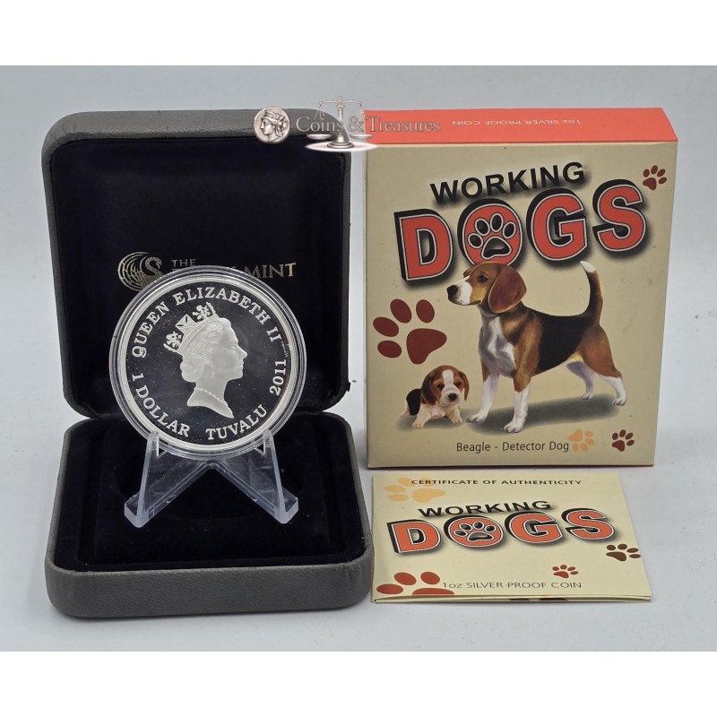 Working Dogs BEAGLE detector dog Silver Coin Tuvalu 2011 GOLD AND SILVER BULLION