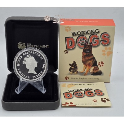 Working Dogs GERMAN SHEPHERD police dog Silver Coin Tuvalu 2011