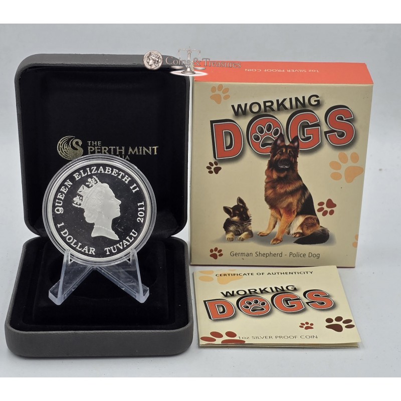Working Dogs GERMAN SHEPHERD police dog Silver Coin Tuvalu 2011 GOLD AND SILVER BULLION