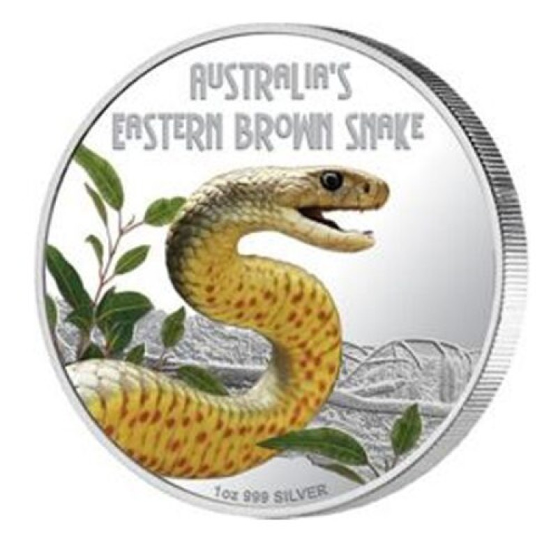 SNAKE Eastern Brown Deadly Dangerous Silver Coin Tuvalu 2010 GOLD AND SILVER BULLION