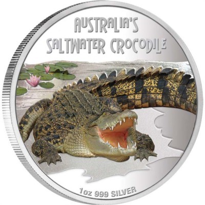SALTWATER CROCODILE Deadly Dangerous Silver Coin Tuvalu 2009