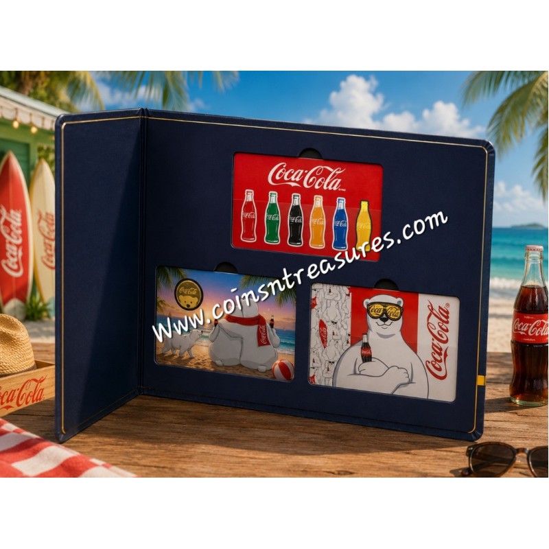 COCA COLA II collection 1/1000 Oz .999 Gold 3 coin cards Album GOLD AND SILVER BULLION