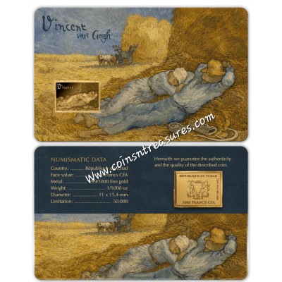 Van Gogh The Siesta 1/1000 Oz Gold .999 Coin