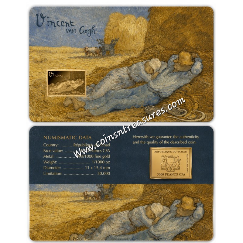 Van Gogh The Siesta 1/1000 Oz Gold .999 Coin GOLD AND SILVER BULLION