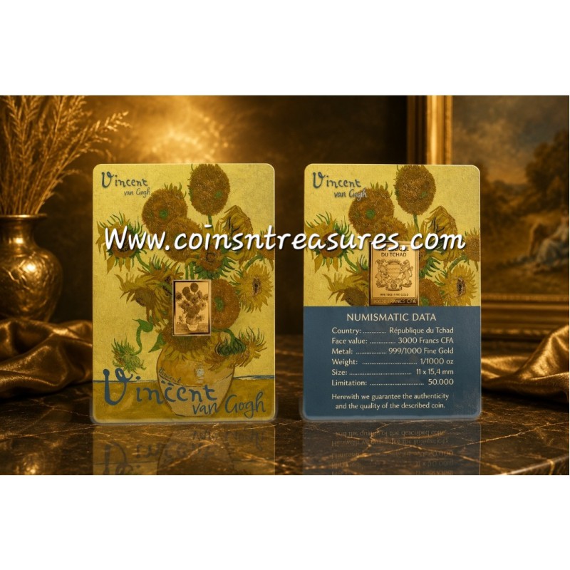 Van Gogh Sunflowers 1/1000 Oz Gold .999 Coin Chad GOLD AND SILVER BULLION
