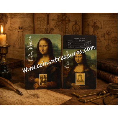 MONA LISA Da Vinci 1/1000 Oz .999 Gold in Coin card 2023