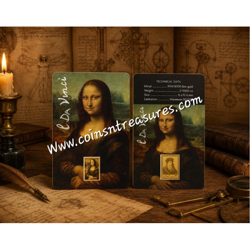 MONA LISA Da Vinci 1/1000 Oz .999 Gold in Coin card 2023 GOLD AND SILVER BULLION