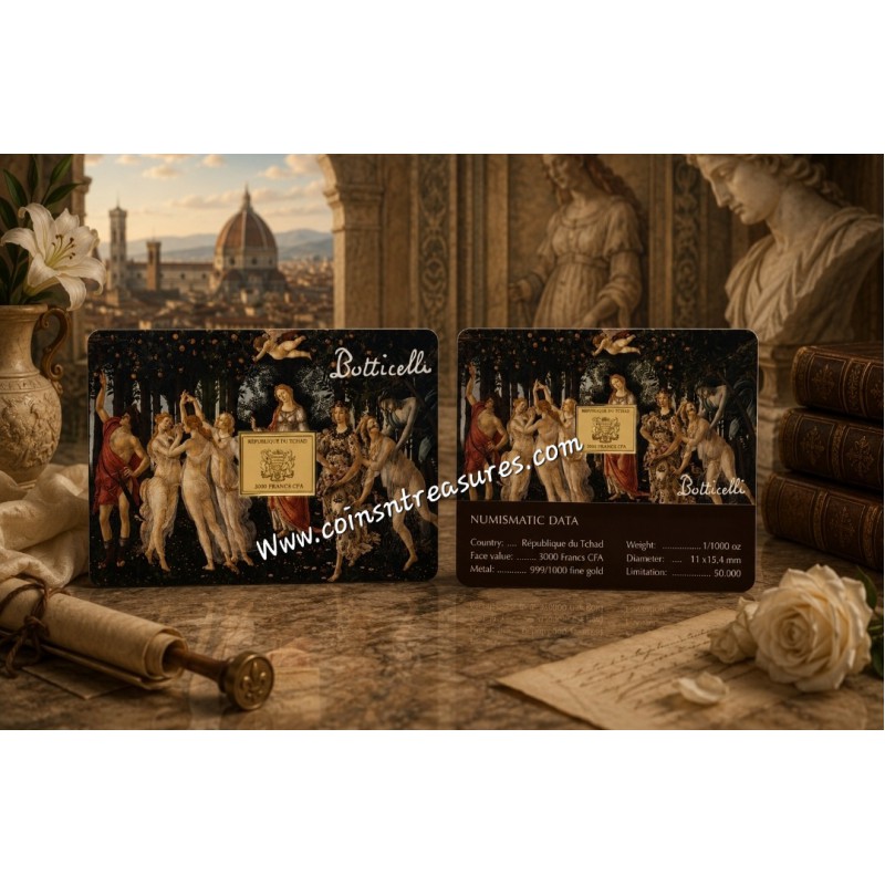Botticelli Paintings Spring 1/1000 Oz Gold Coin 3000 Francs Chad 2024 GOLD AND SILVER BULLION