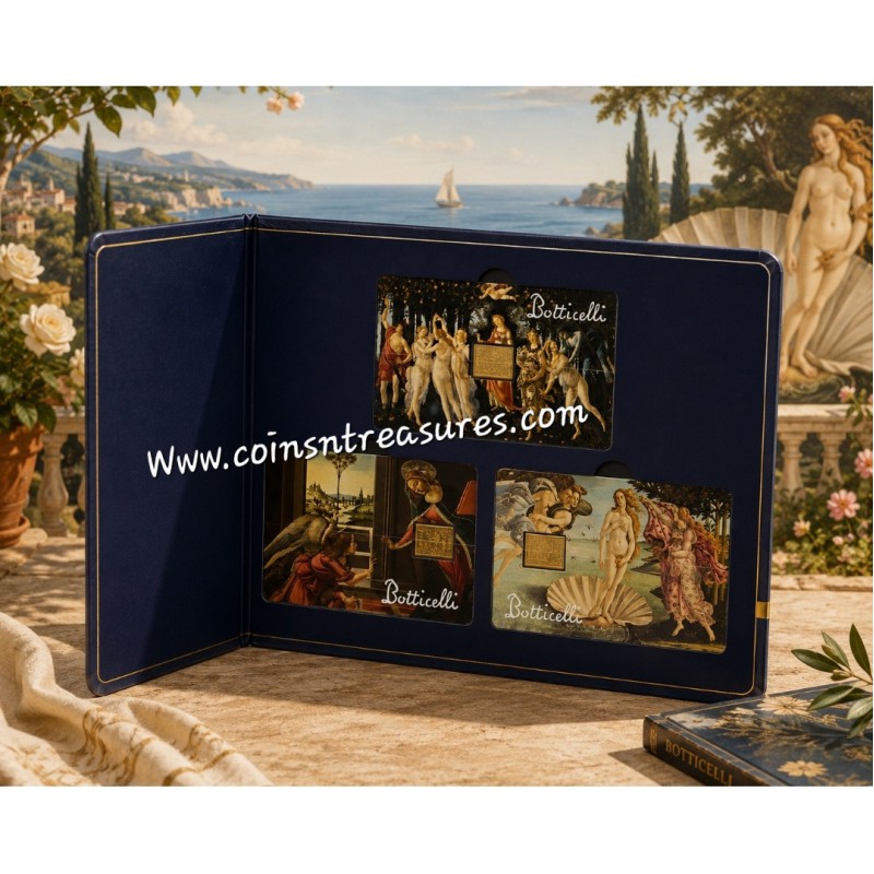 Botticelli collection 1/1000 Oz .999 Gold 3 coin cards Album GOLD AND SILVER BULLION