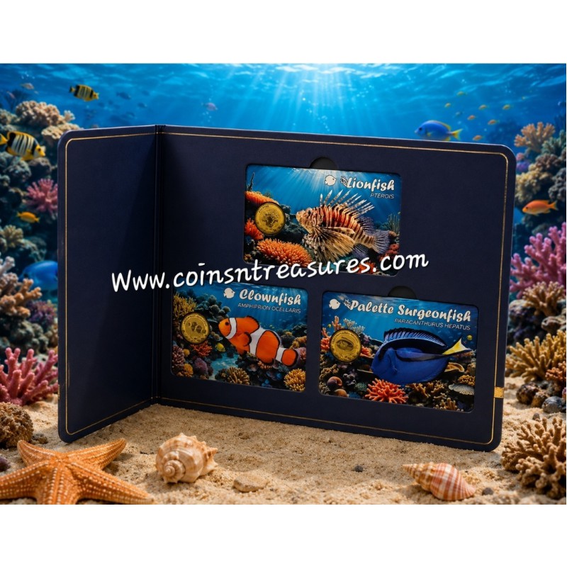 Coral Fish 1/1000 Oz .999 Gold 3 coin cards Album GOLD AND SILVER BULLION