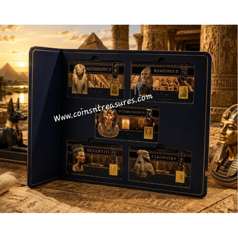 Egyptian Pharaohs collection 1/1000 Oz .999 Gold 5 coin cards in Album GOLD AND SILVER BULLION