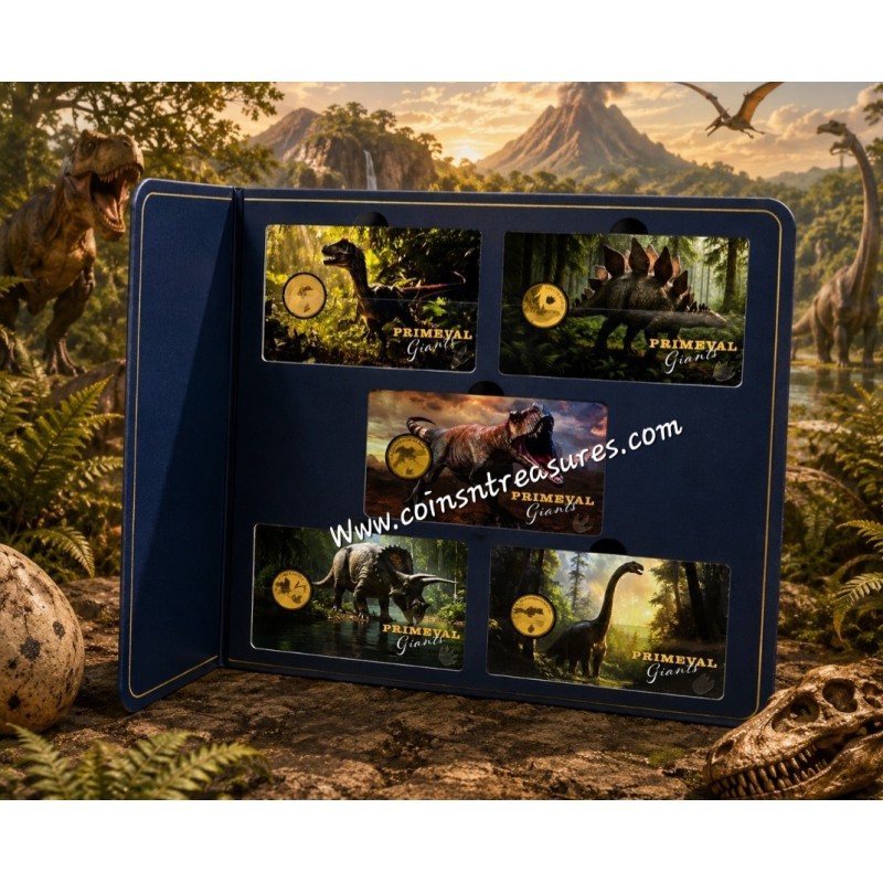 Dinosaur Primeval Giants collection 1/1000 Oz .999 Gold coins Album GOLD AND SILVER BULLION