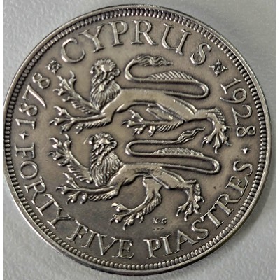 CYPRUS 45 PIASTRES 1928 SILVER CROWN COIN AU