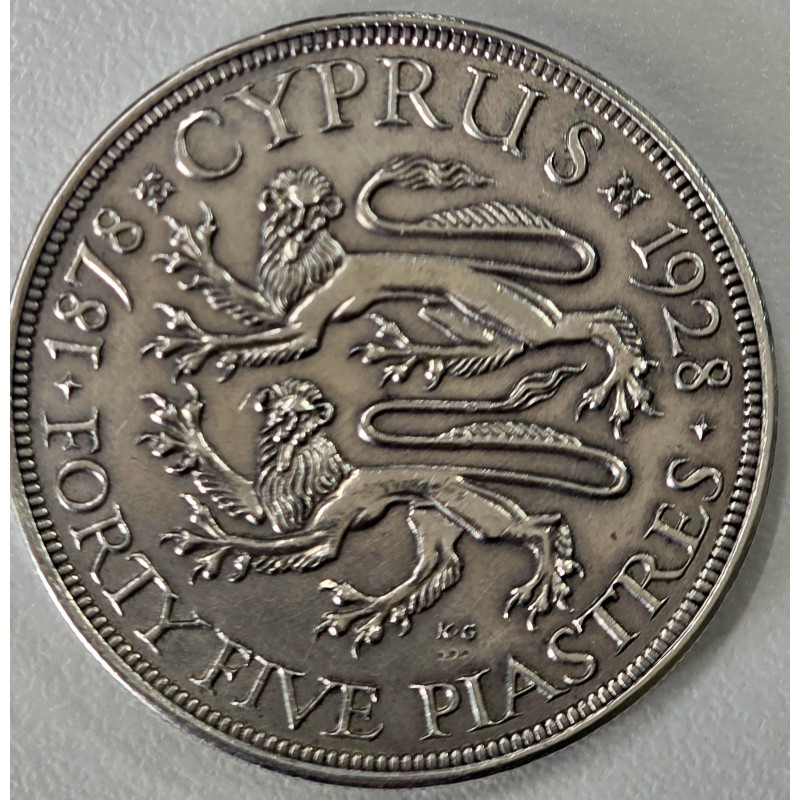 CYPRUS 45 PIASTRES 1928 SILVER CROWN COIN AU WORLD COINS