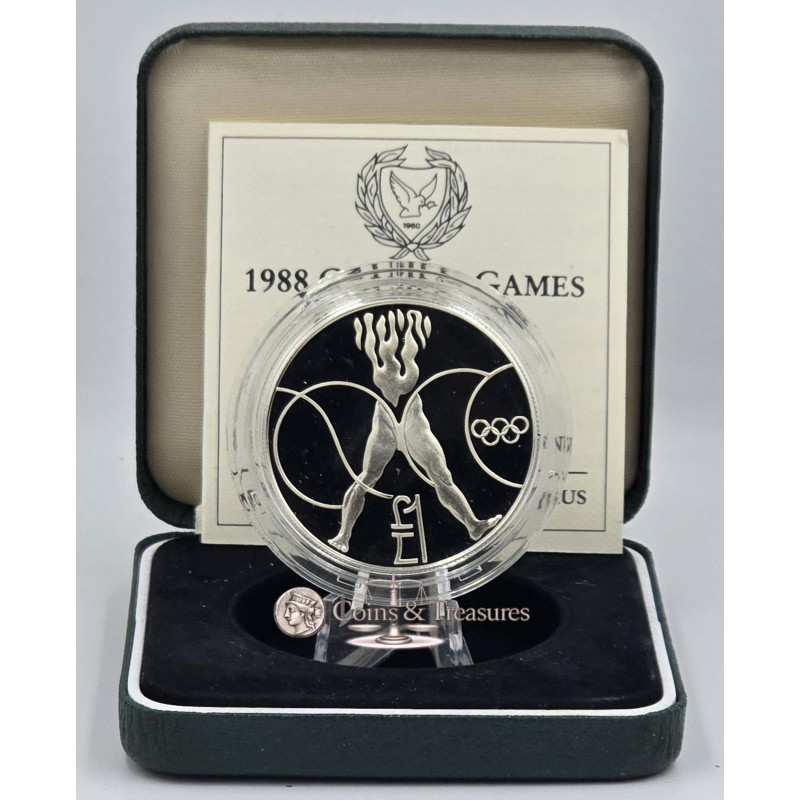 CYPRUS 1988 SILVER PROOF COIN 1 POUND OLYMPIC GAMES SEOUL WORLD COINS