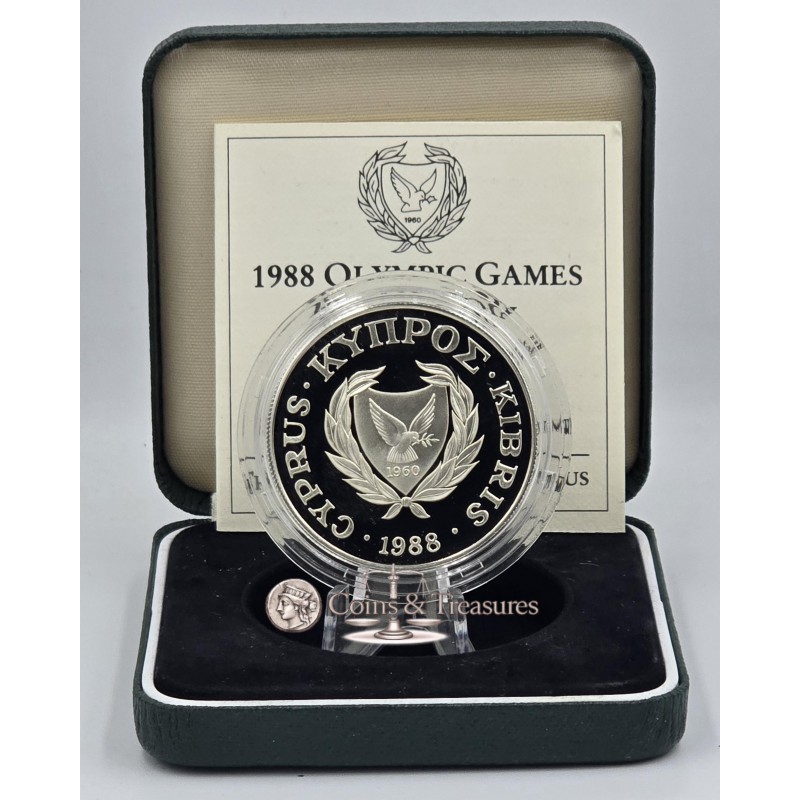CYPRUS 1988 SILVER PROOF COIN 1 POUND OLYMPIC GAMES SEOUL WORLD COINS