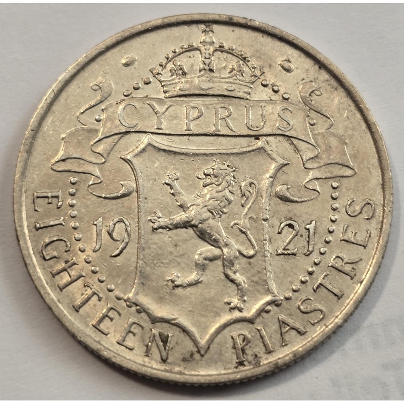 CYPRUS 18 SILVER PIASTRE 1921 COIN KGV AU WORLD COINS