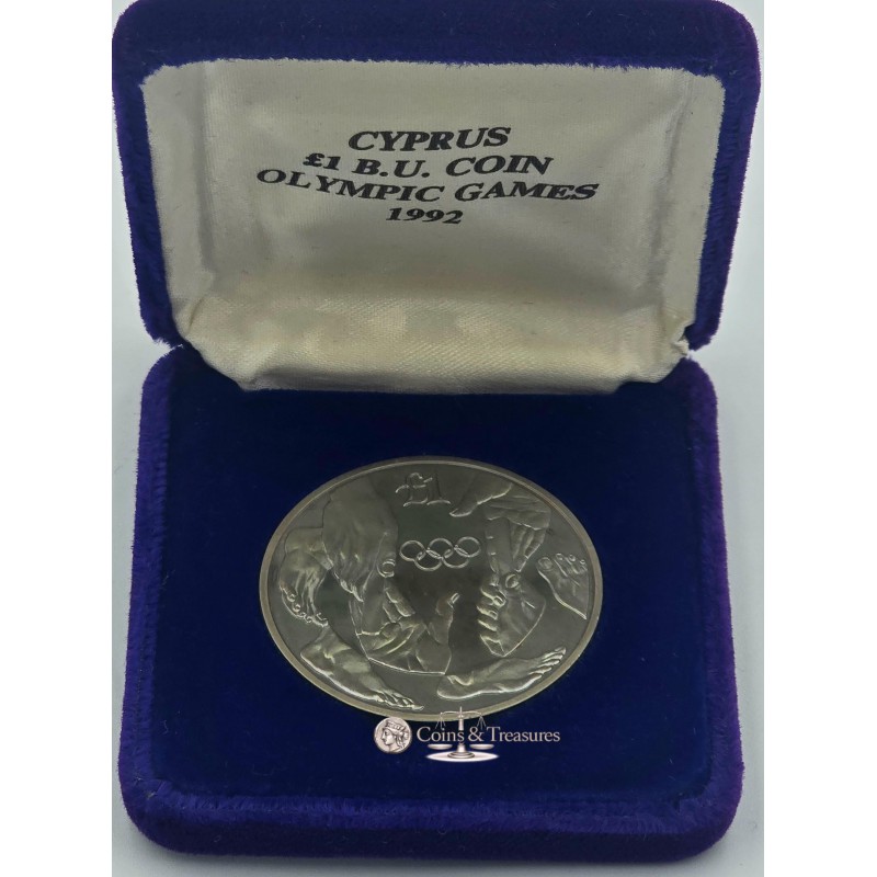 CYPRUS 1992 BU ONE POUND OLYMPIC GAMES BARCELONA IN BOX WORLD COINS