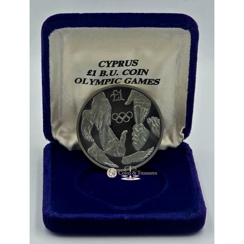 CYPRUS 1992 BU ONE POUND OLYMPIC GAMES BARCELONA IN BOX WORLD COINS