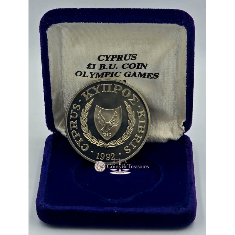 CYPRUS 1992 BU ONE POUND OLYMPIC GAMES BARCELONA IN BOX WORLD COINS