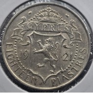 CYPRUS 18 SILVER PIASTRE 1921 COIN KGV AU