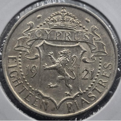 CYPRUS 18 SILVER PIASTRE 1921 COIN KGV AU