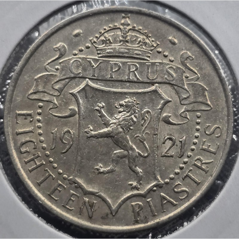 CYPRUS 18 SILVER PIASTRE 1921 COIN KGV AU WORLD COINS