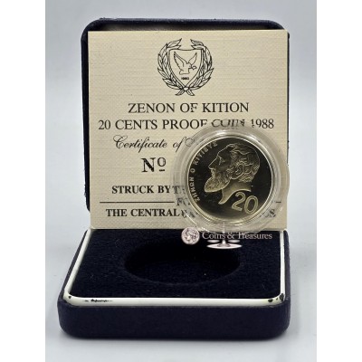 CYPRUS 1988 PROOF 20 CENT ZENON KITIEUS 1989 COIN