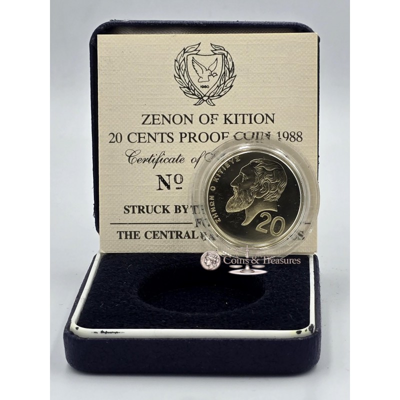 CYPRUS 1988 PROOF 20 CENT ZENON KITIEUS 1989 COIN WORLD COINS